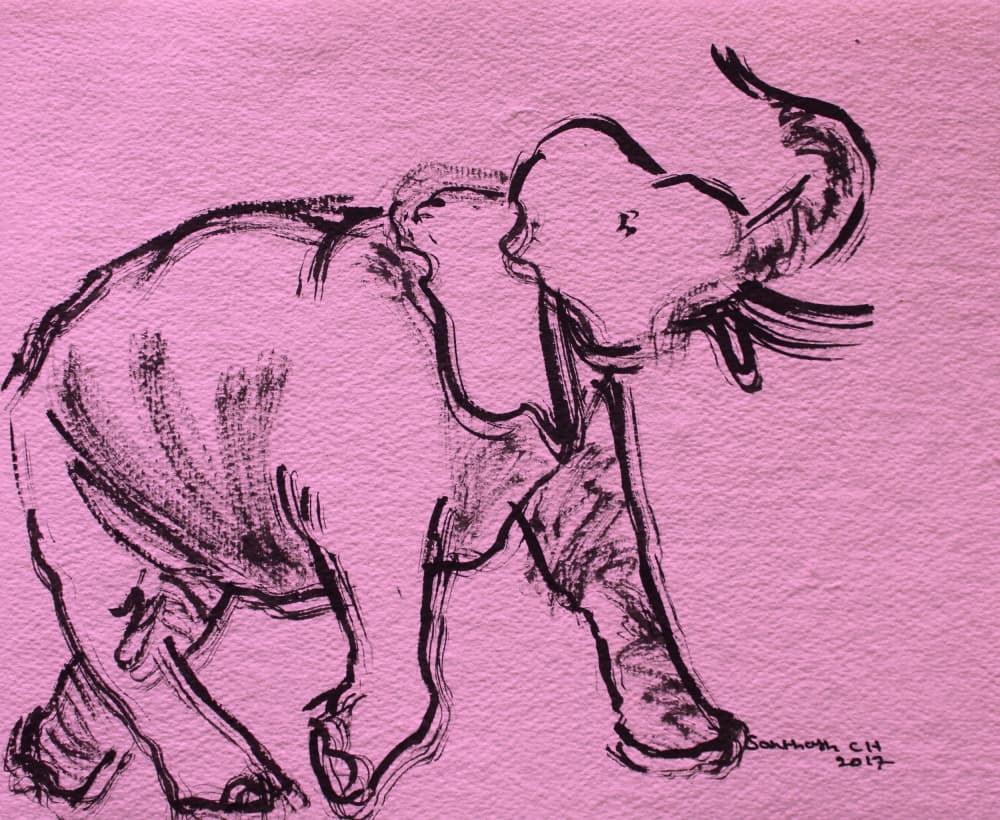 Pink Elephant Sketch by Santhosh ch — canvas wall art