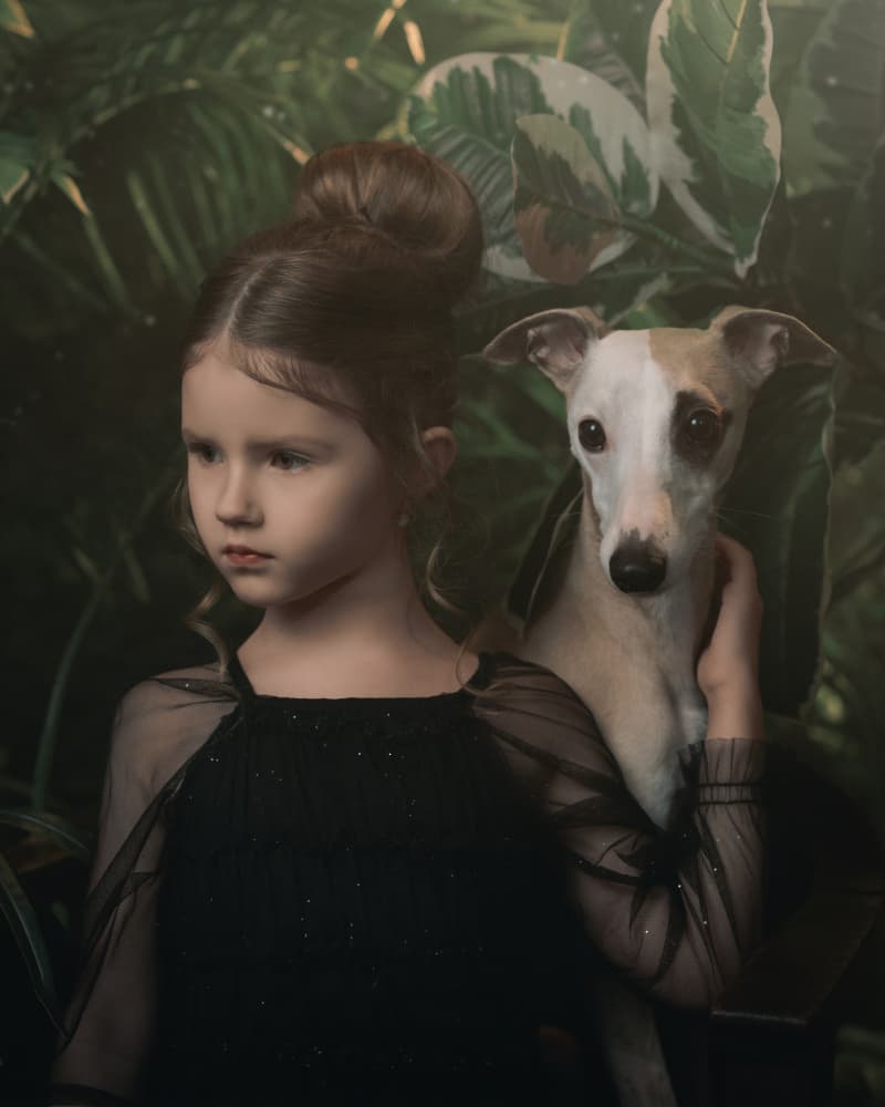 Pensive Girl With Whippet by Martin Lee — canvas wall art