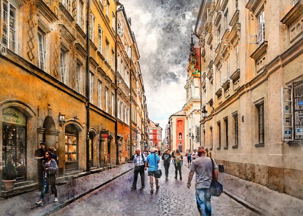 Vibrant European Street Life by Justyna Jaszke — canvas wall art