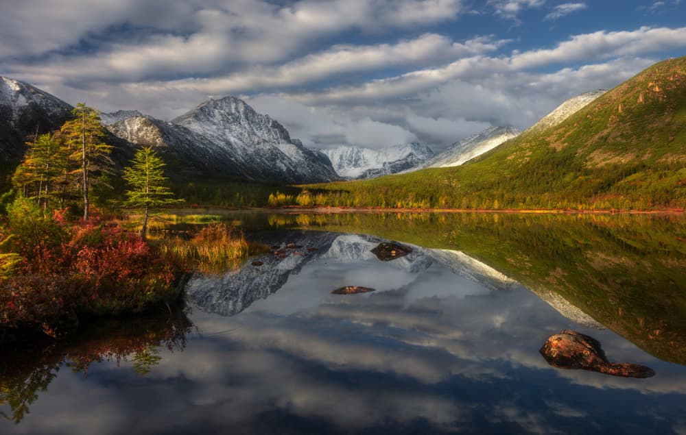 Autumn Mountain Lake Reflection by Valeriy Shcherbina — canvas wall art