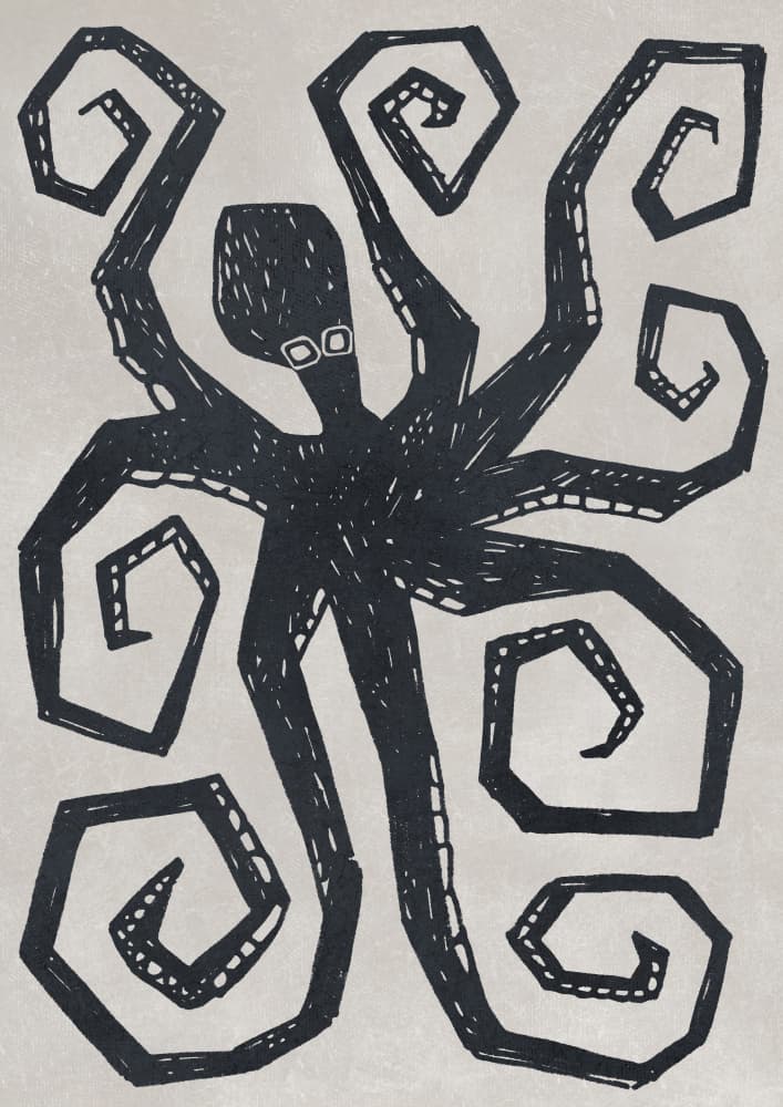 Bold Black Octopus by Rosana Laiz Blursbyai — canvas wall art