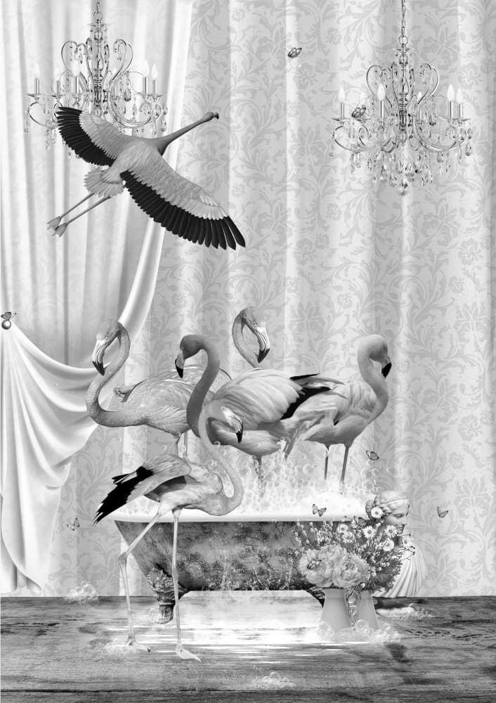Flamingos Bathtub Fantasy by Sue Skellern — canvas wall art