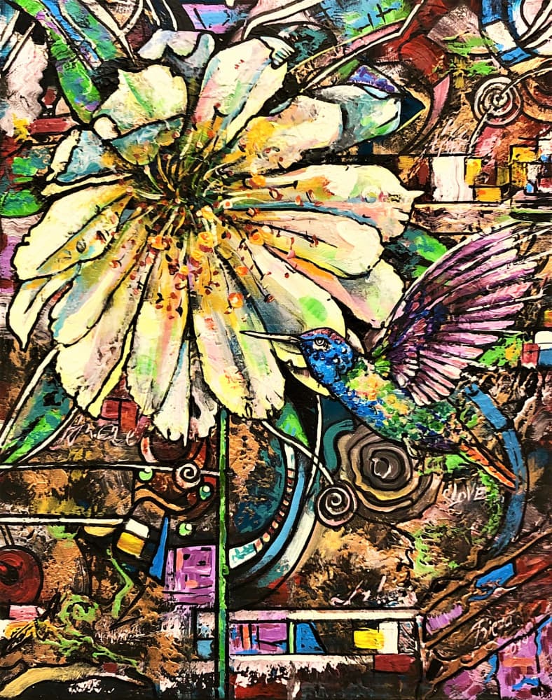 Vibrant Hummingbird Flower by Anda Bieza — canvas wall art