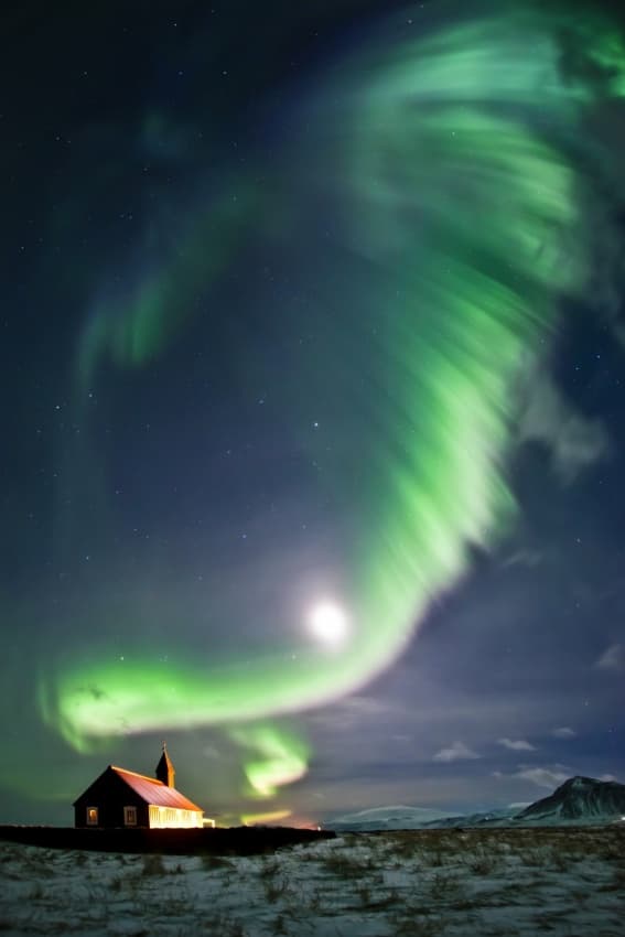 Magical Northern Lights Church by Raymond Hoffmann — canvas wall art