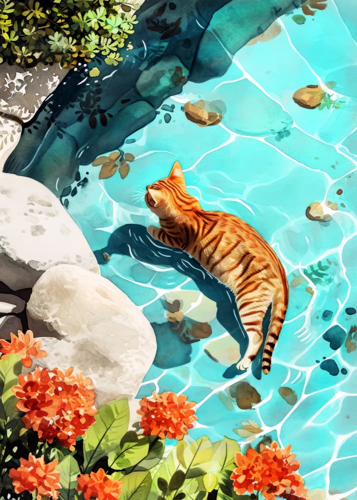 Wading Tabby Cat by Justyna Jaszke — canvas wall art