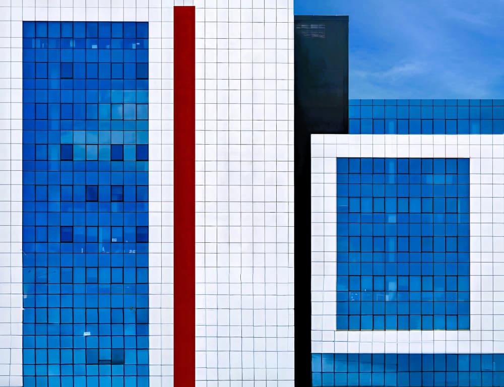 Blue Red Modern Facade by Arnon Orbach — canvas wall art