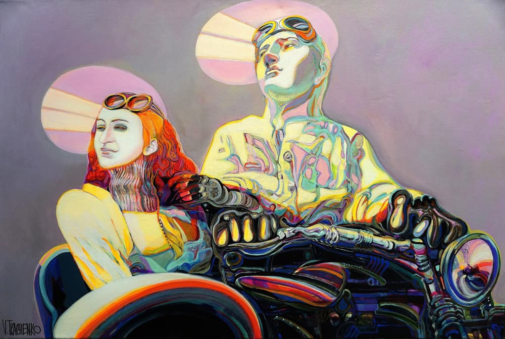 Vibrant Motorcycle Journey by Victor Tkachenko — canvas wall art