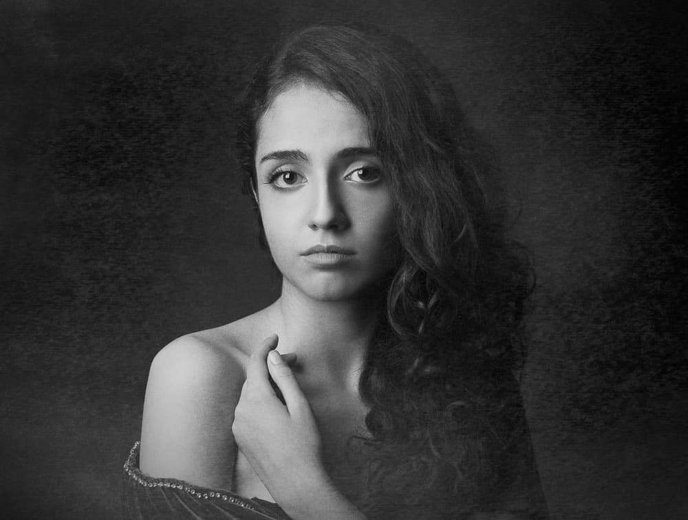 Dramatic Black White Portrait by Mehdi Mokhtari — canvas wall art