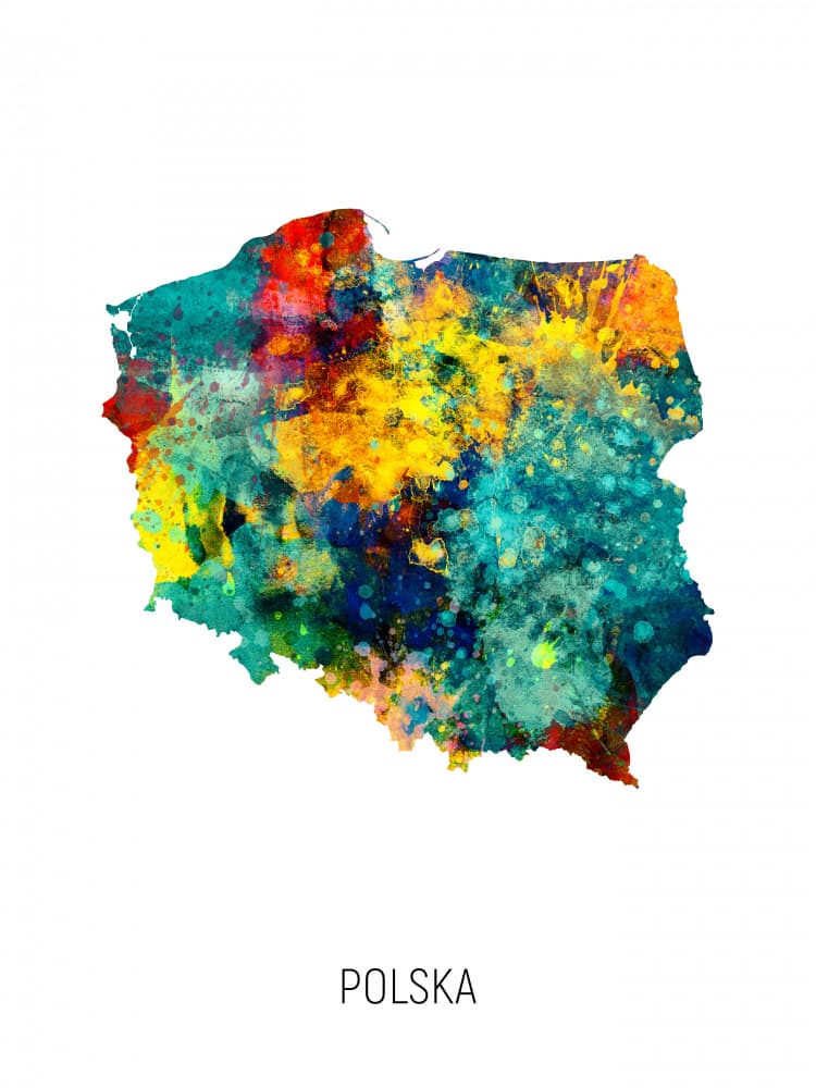 Vibrant Polska Map by Michael Tompsett — canvas wall art