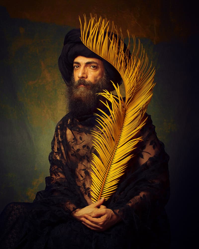 Turbaned Man Golden Palm by Mehdi Mokhtari — canvas wall art