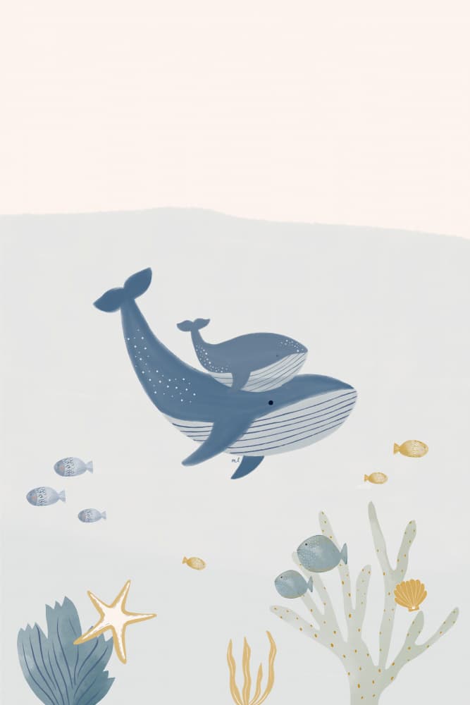 Underwater Whale Family by Menina Lisboa — canvas wall art