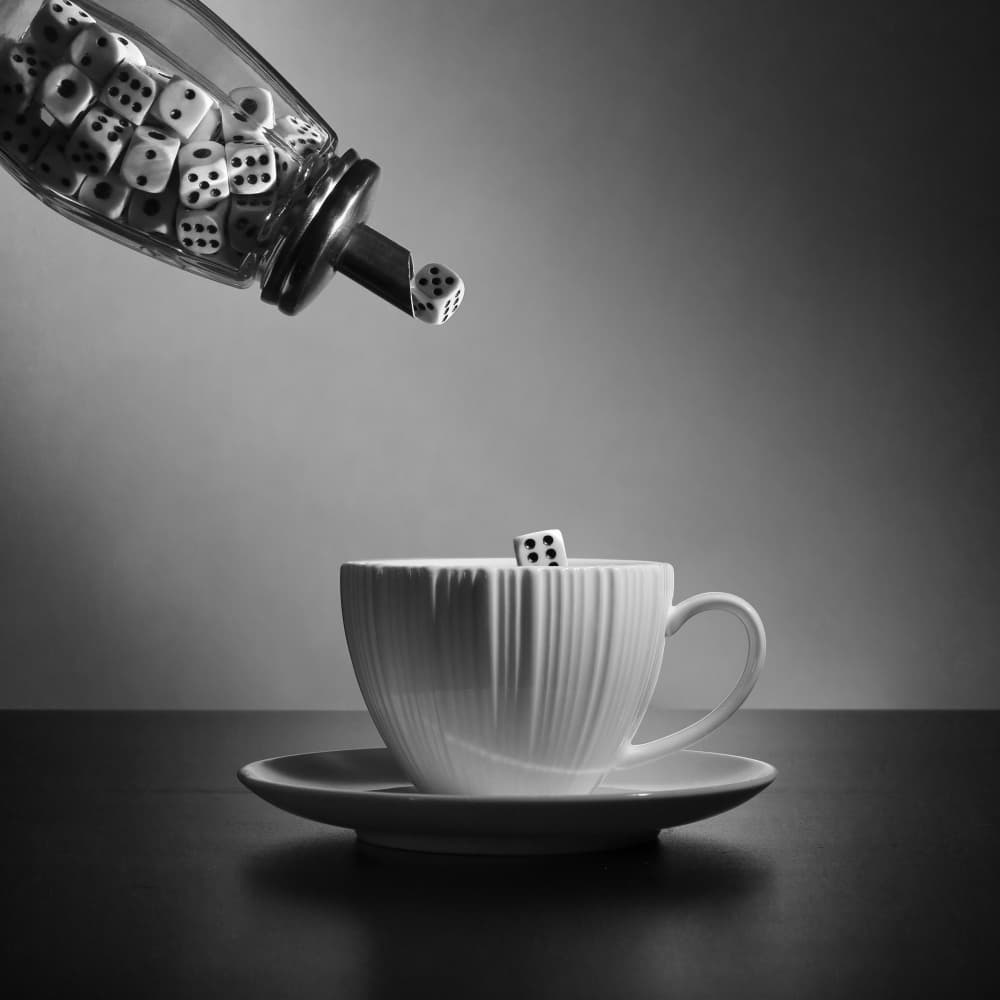 Dice Pouring Into Cup by Victoria Glinka — canvas wall art