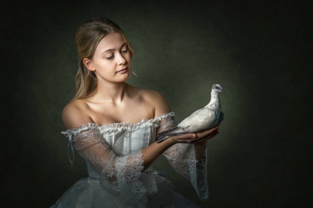 Gentle Woman with Dove by Marcel Egger — canvas wall art