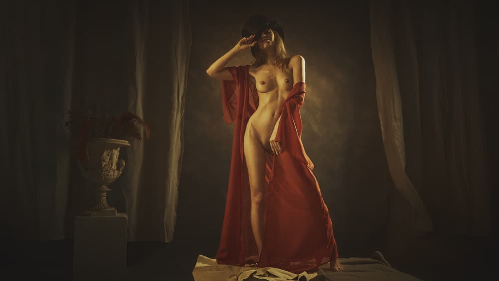 Elegant Figure Red Drape by Dmitry Frizel — canvas wall art