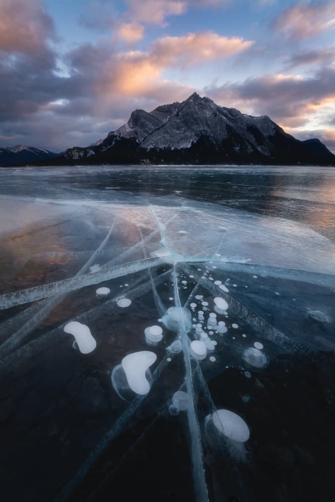 Frozen Bubble Lake Mountain by Yongnan Li (李永男) — canvas wall art