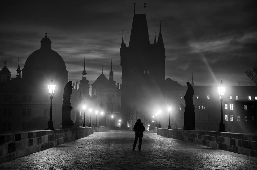 Charles Bridge Foggy Night by Marcel Rebro — canvas wall art