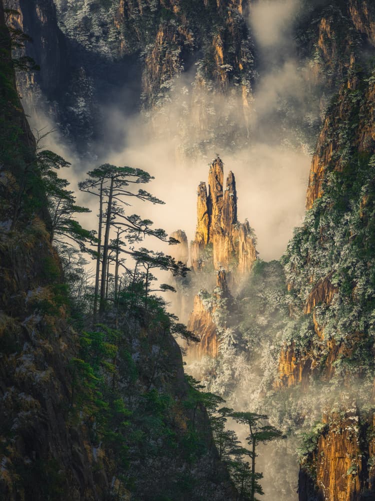 Golden Misty Peaks by Yuan Cui — canvas wall art