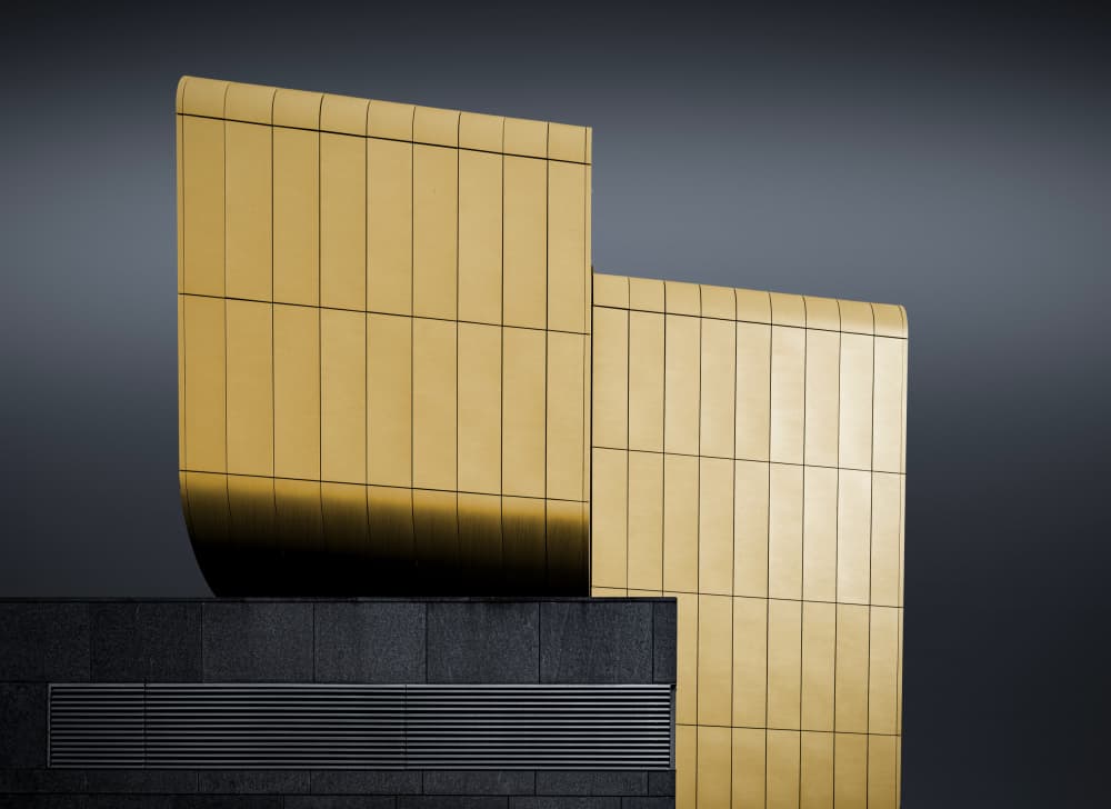 Sleek Golden Architecture by Roland M Schwerdtfeger — canvas wall art