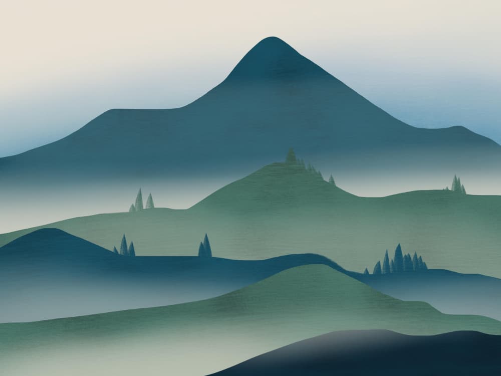 Misty Mountain Layers by Little Dean — canvas wall art