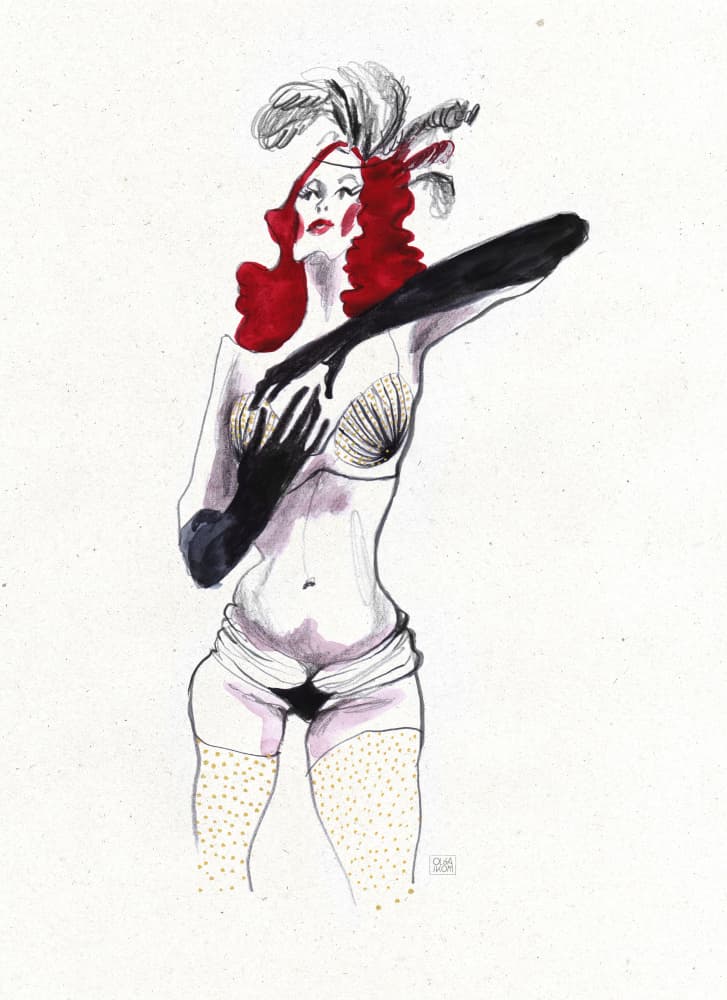 Glamorous Feathered Showgirl by Olga Skomorokhova — canvas wall art