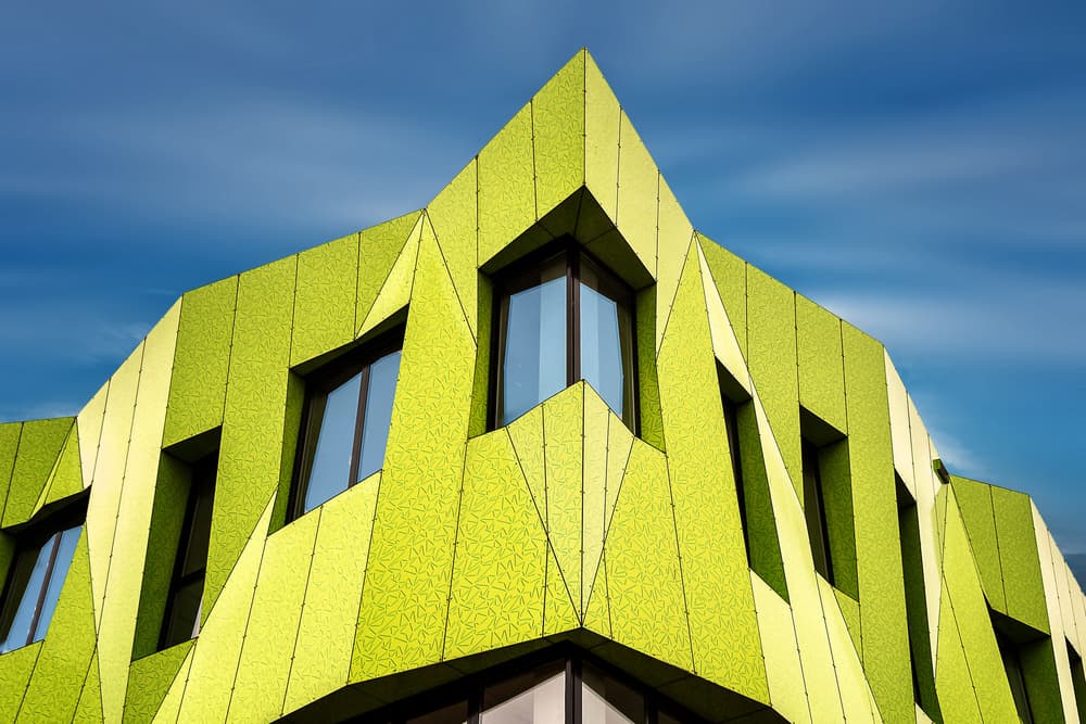 Bright Green Geometric Architecture by Henk van Maastricht — canvas wall art