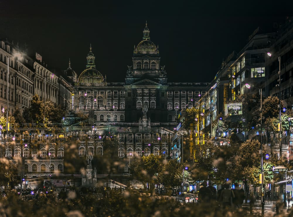 Prague National Museum Night by Ömer Ates Kızıltug — canvas wall art