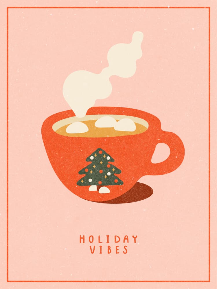 Holiday vibes. A mug of hot cocoa for Christmas by NKTN — canvas wall art