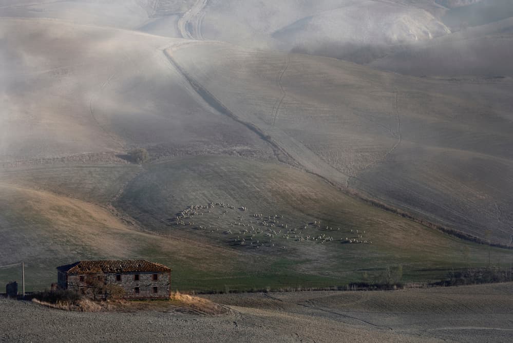 Old Farmhouse Misty Hills by Clas Gustafson PRO — canvas wall art