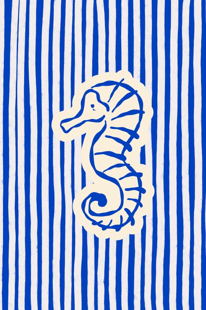 Blue Striped Seahorse by Treechild — canvas wall art