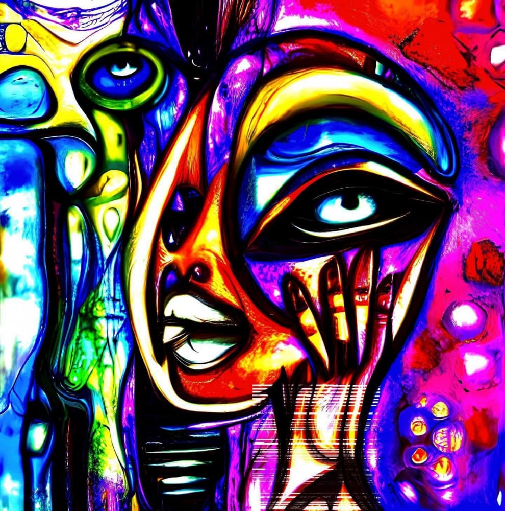 Vibrant Abstract Face Expression by mnemonixART — canvas wall art