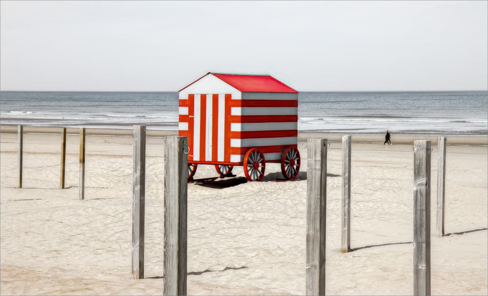 Red Striped Beach Hut by Gilbert Claes — canvas wall art