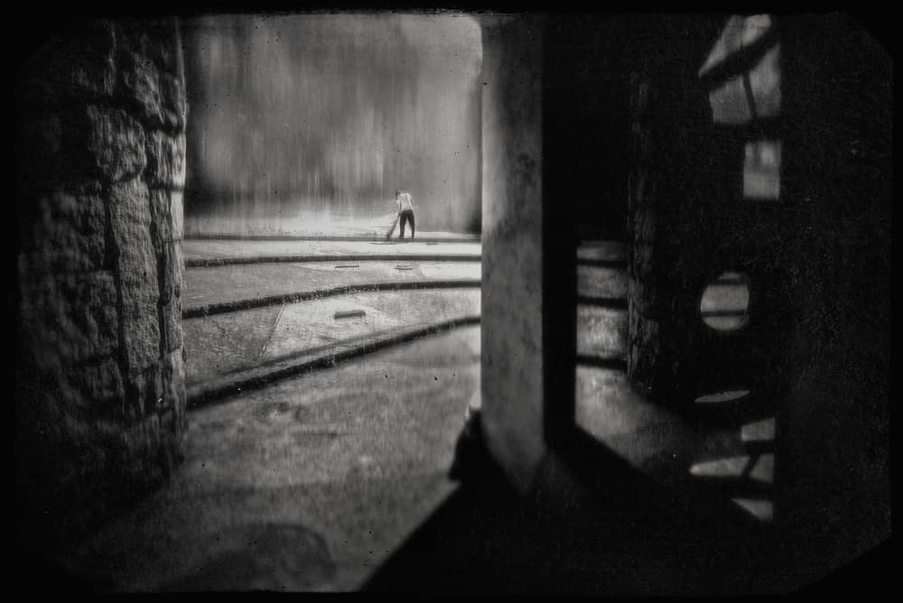 Lone Worker Dark Hall by Teruhiko Tsuchida — canvas wall art
