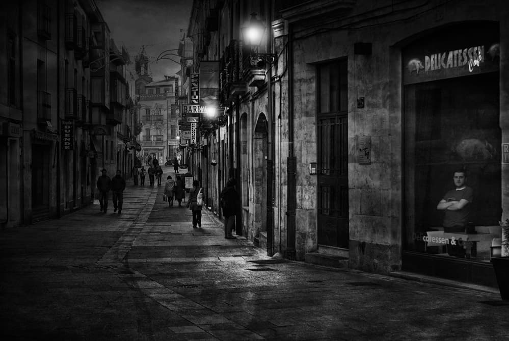 Moody City Night Street by Jose C. Lobato — canvas wall art