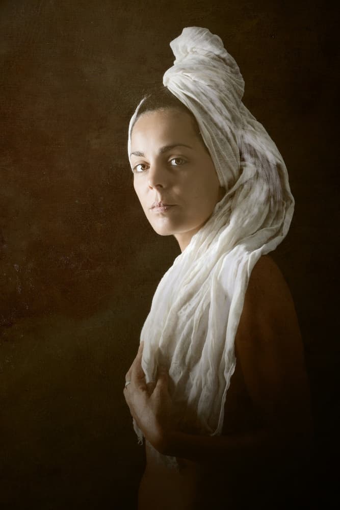 Graceful Woman White Scarf by Olga Mest — canvas wall art
