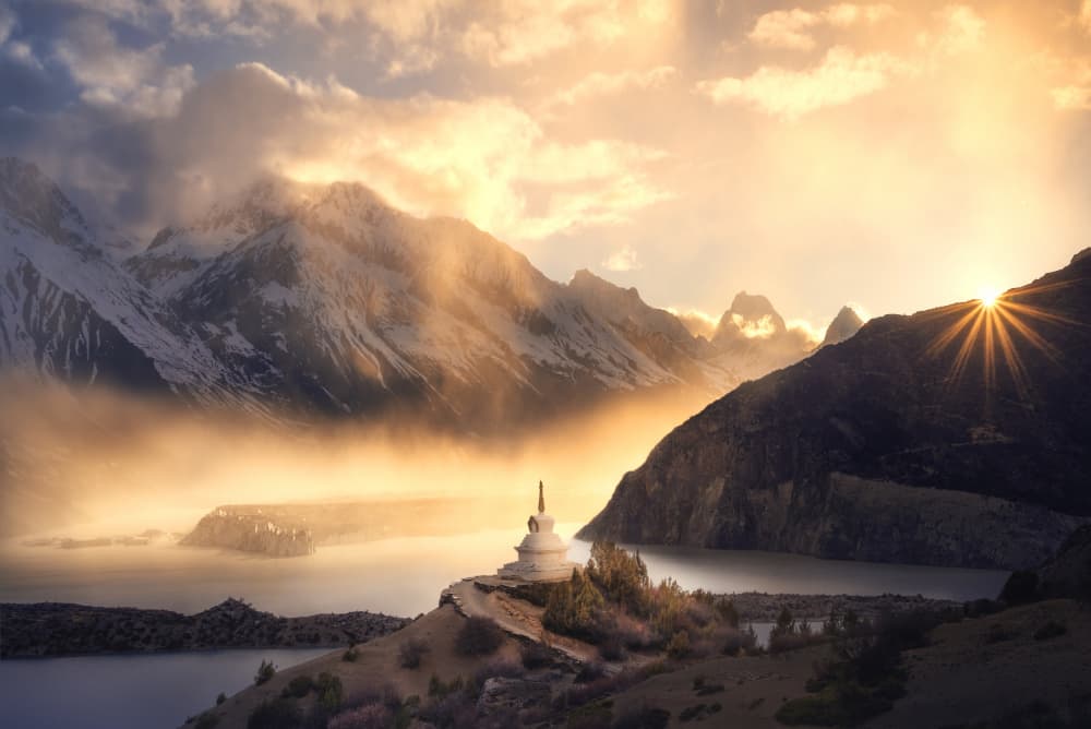 Stupa Mountain Sunrise by Damon Hao — canvas wall art
