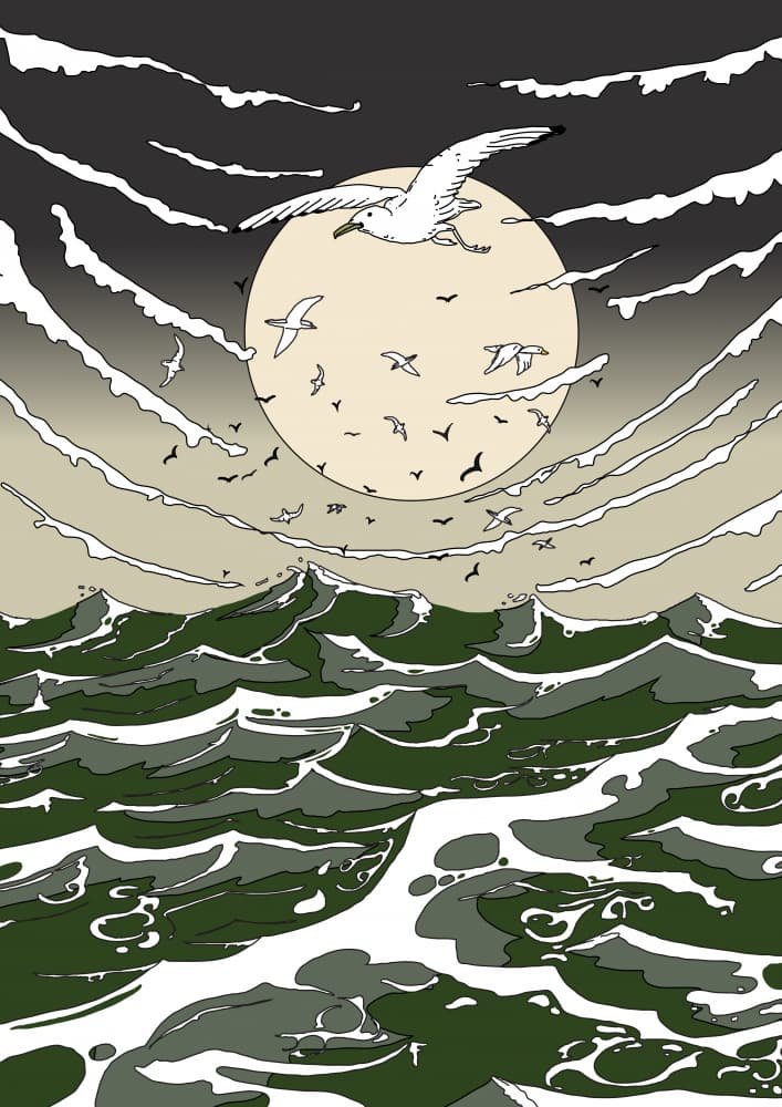 Seagull Over Moonlit Waves by Nicholas — canvas wall art