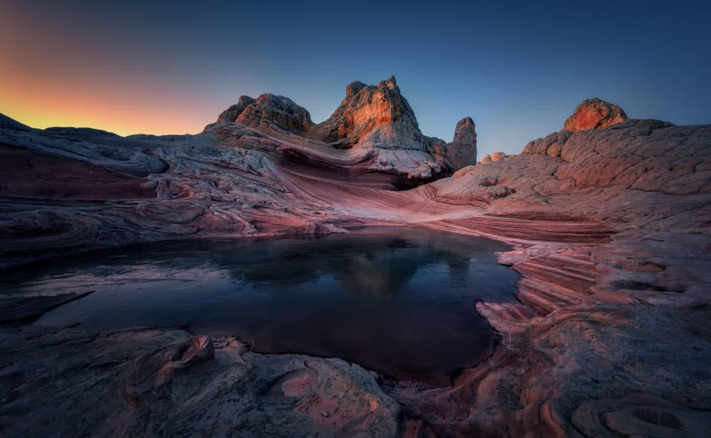 Golden Hour Desert Pool by Ruiqing P. — canvas wall art