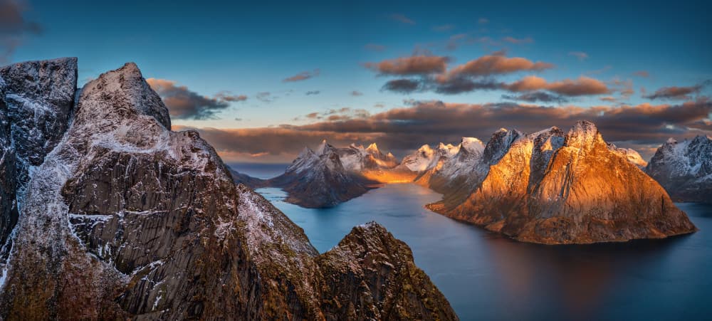Golden Fjord Peaks by Luigi Ruoppolo — canvas wall art