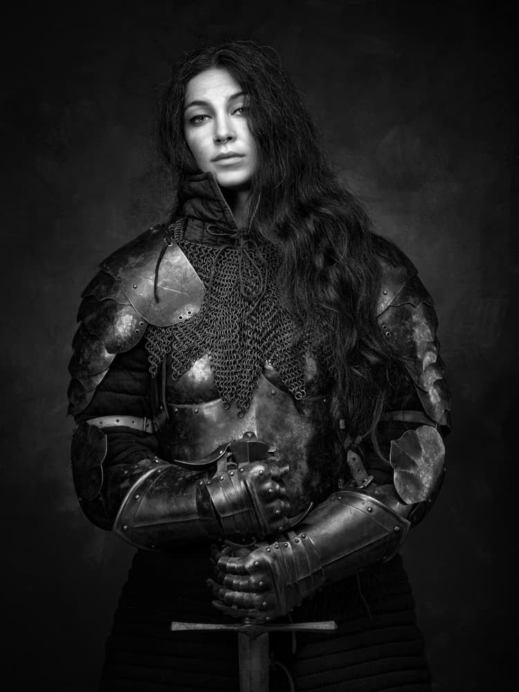 Armored Woman With Sword by Luc Stalmans — canvas wall art