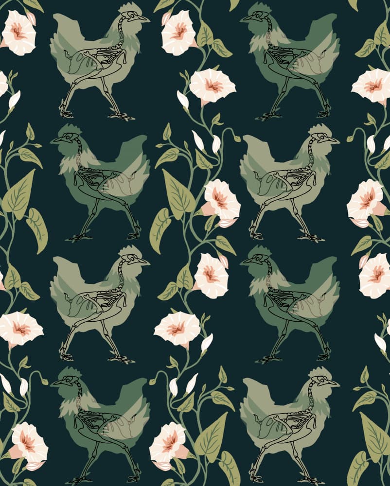 Dark Floral Chicken Skeletons by Annick — canvas wall art