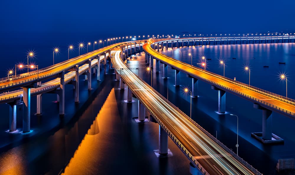 Illuminated City Bridges by Hua Zhu — canvas wall art
