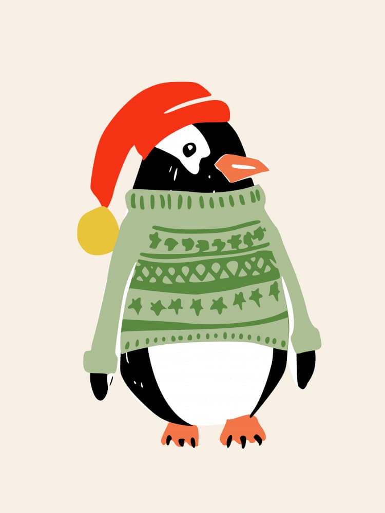 Jolly Christmas Penguin by Annick — canvas wall art
