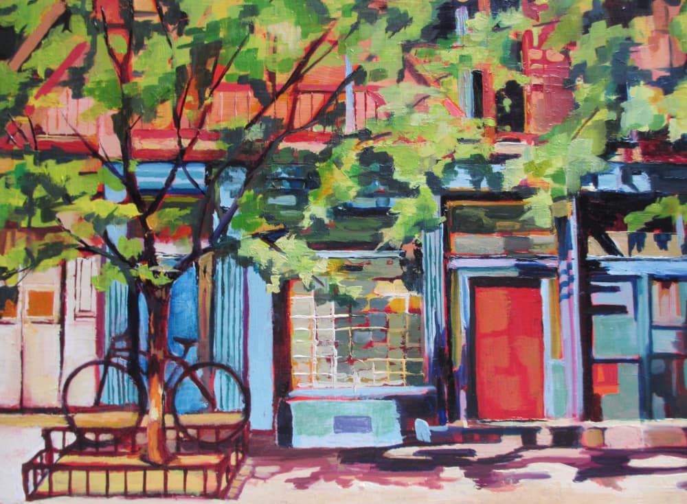 Colorful City Street by Maxine Shore — canvas wall art