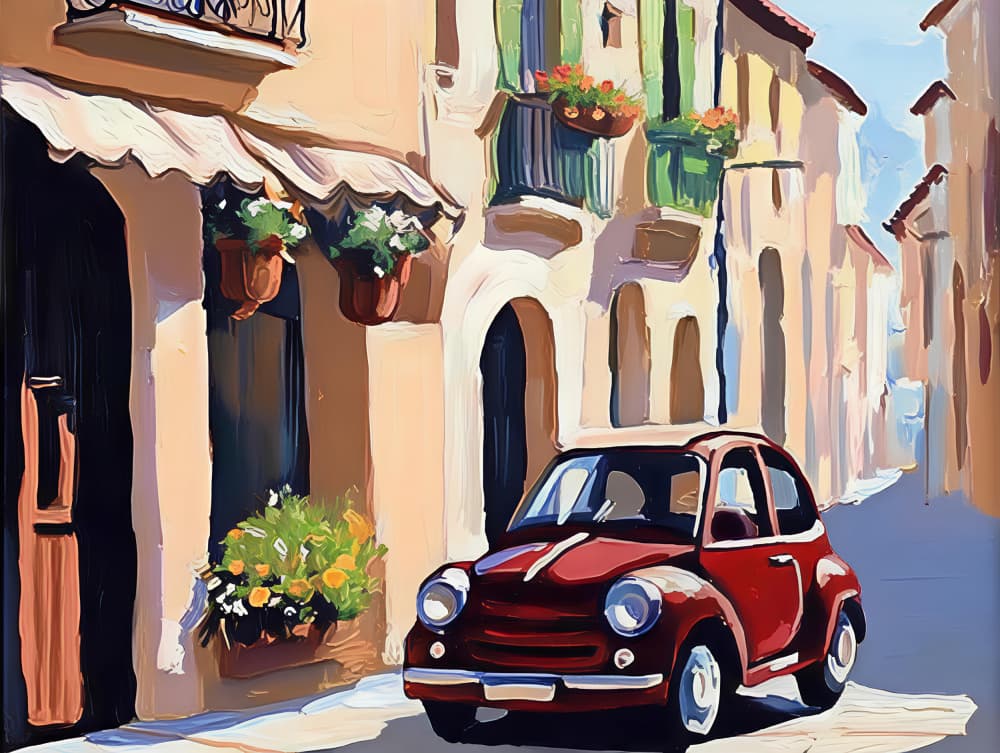 Red Car European Street by Avanesova Elena — canvas wall art