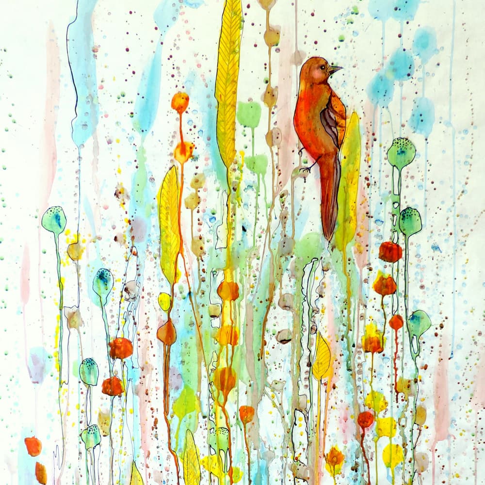 Vibrant Bird and Blooms by Sylvie Demers — canvas wall art