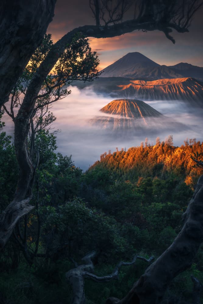 Misty Volcanic Sunrise by NingYun Ye — canvas wall art