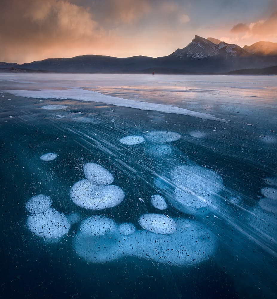 Frozen Bubbles Mountain Sunset by Shenshen Dou — canvas wall art