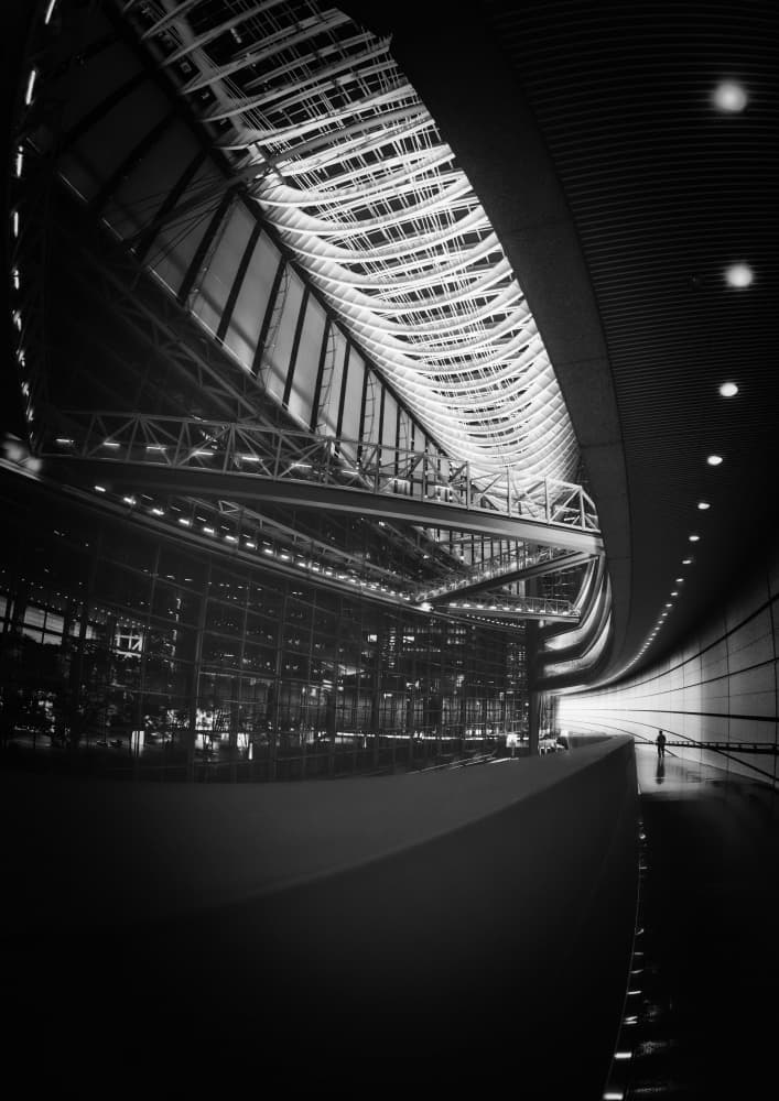 Monochrome Architectural Space by 大山 儀高 — canvas wall art