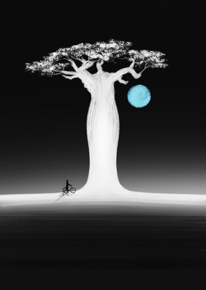 Lone Baobab Blue Moon by Fadil Roze — canvas wall art