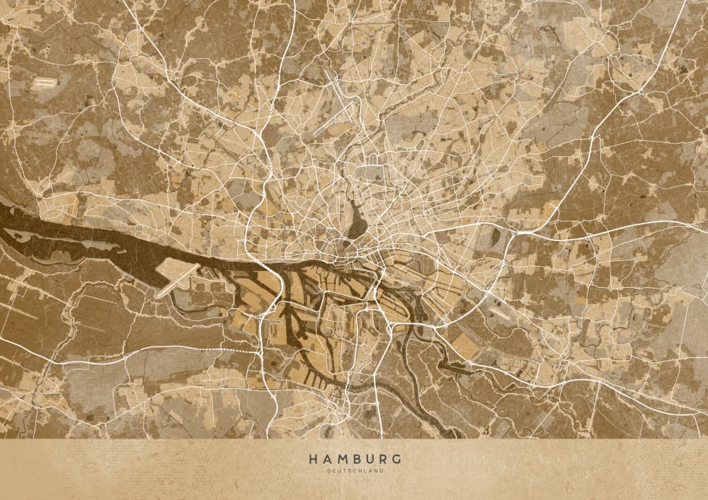Vintage Hamburg Map by Rosana Laiz Blursbyai — canvas wall art